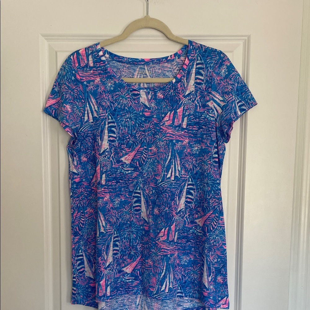 Lilly Pulitzer Blue and Pink Sailboat Print Women's Top